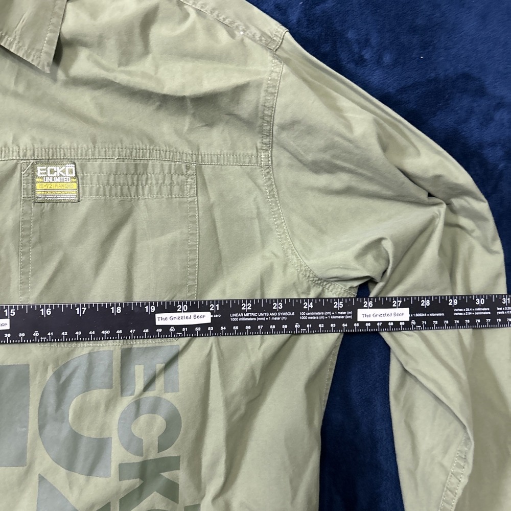 Ecko Unltd Mens Button Up Shirt Army Green Size XXL LS Logo Spellout Military - Picture 9 of 15